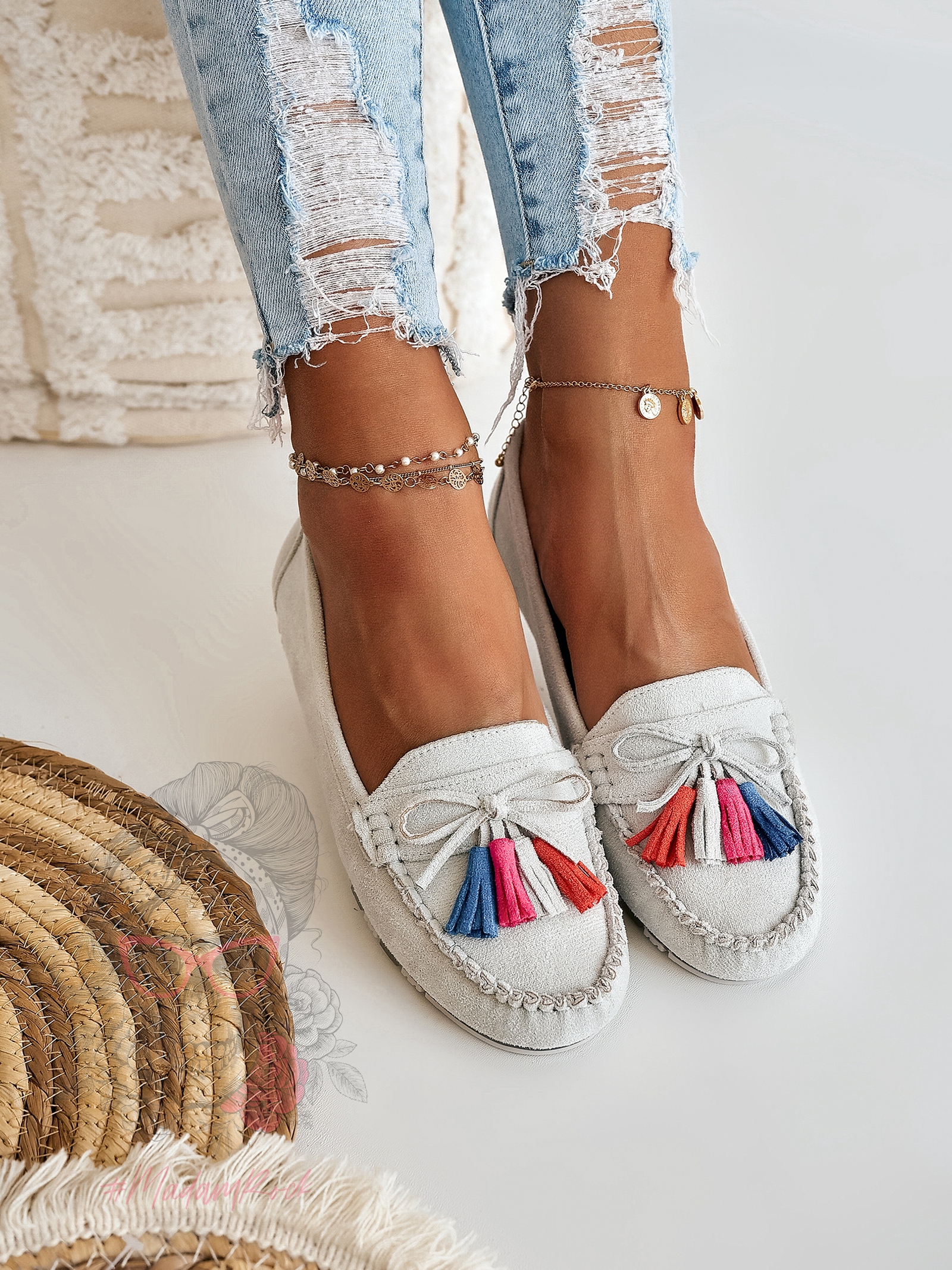 Mokasyny zamszowe Madam Layla szare