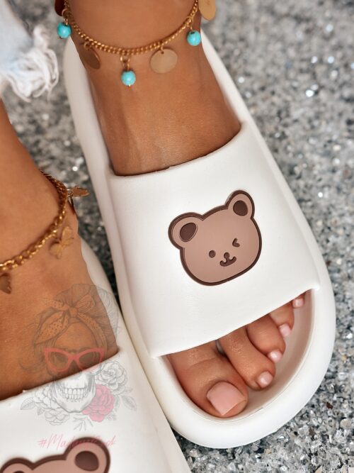 Klapki z misiem Madam Mibi białe