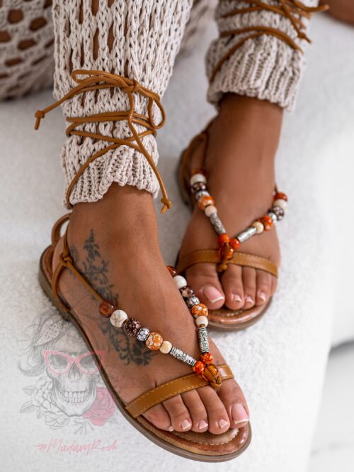 Sandały boho Madam Azteo karmelowe