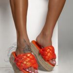 Klapki na platformie Madam Palmes pomarańczowe