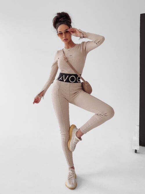 Legginsy prążkowane Susan Ola Voga beżowe