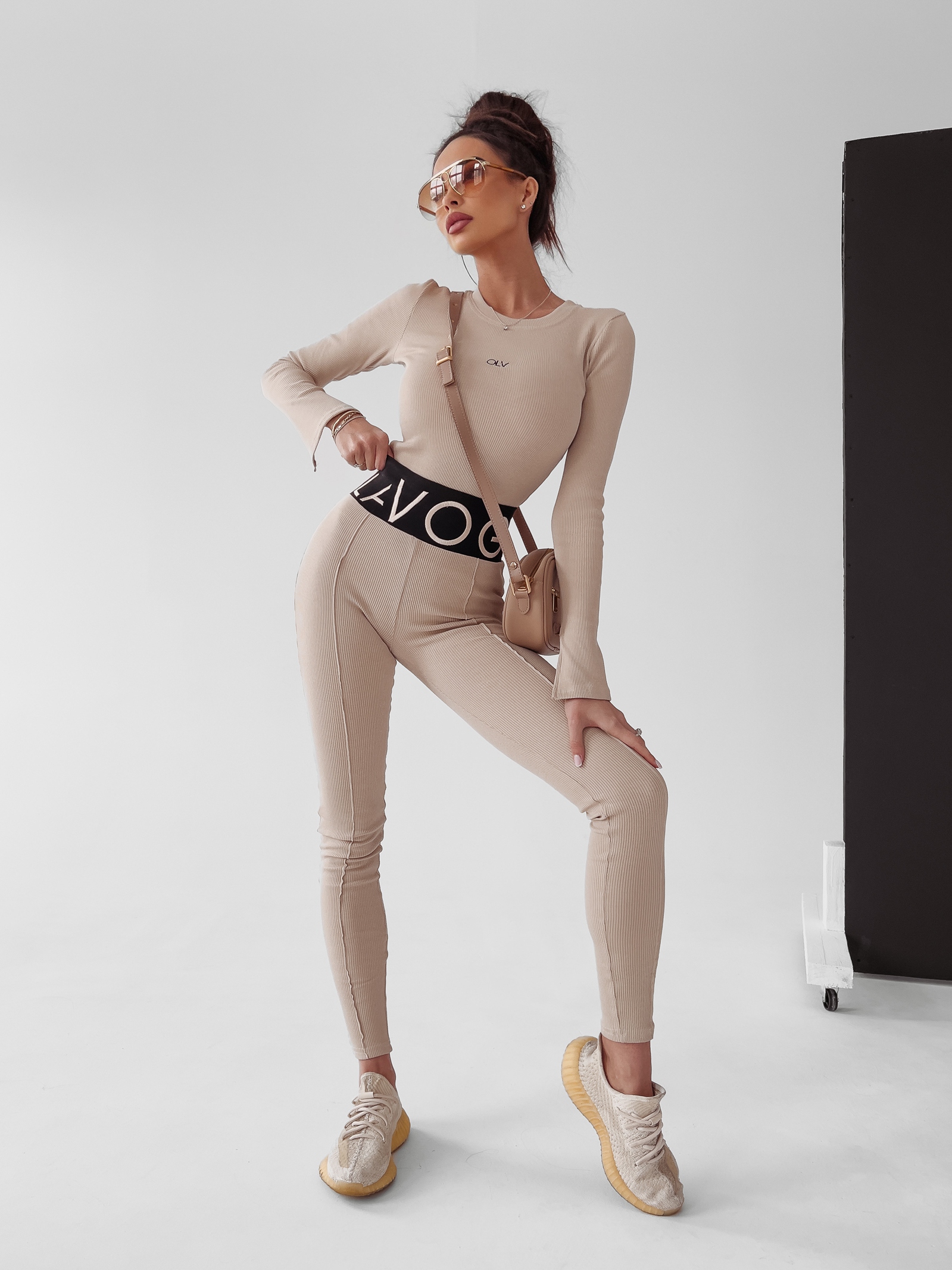 Legginsy prążkowane Susan Ola Voga beżowe