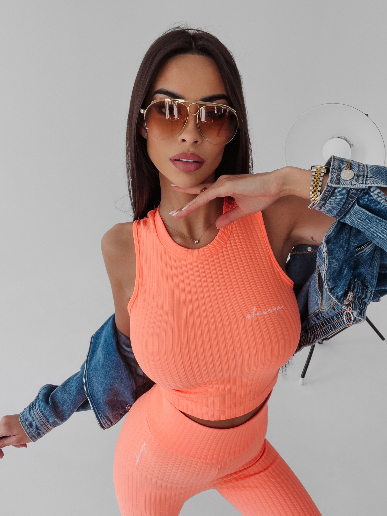 Komplet prążkowany sportowy Colet Ola Voga koralowy