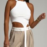 Top prążkowany Bras biały