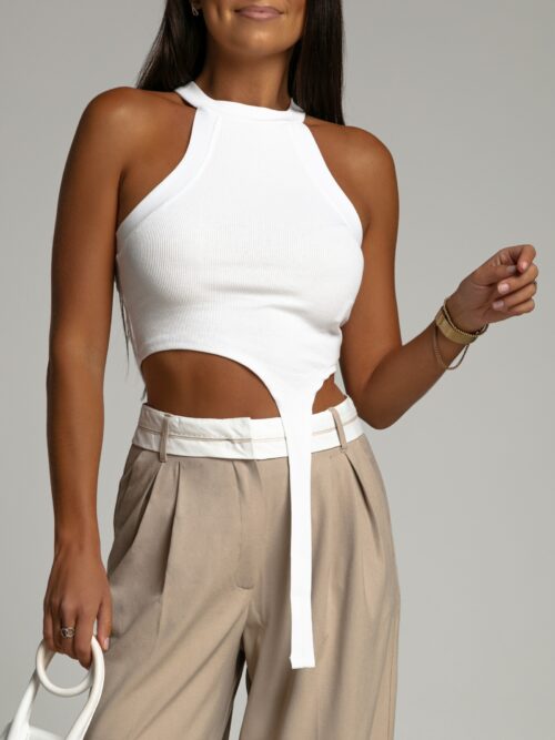 Top prążkowany Bras biały