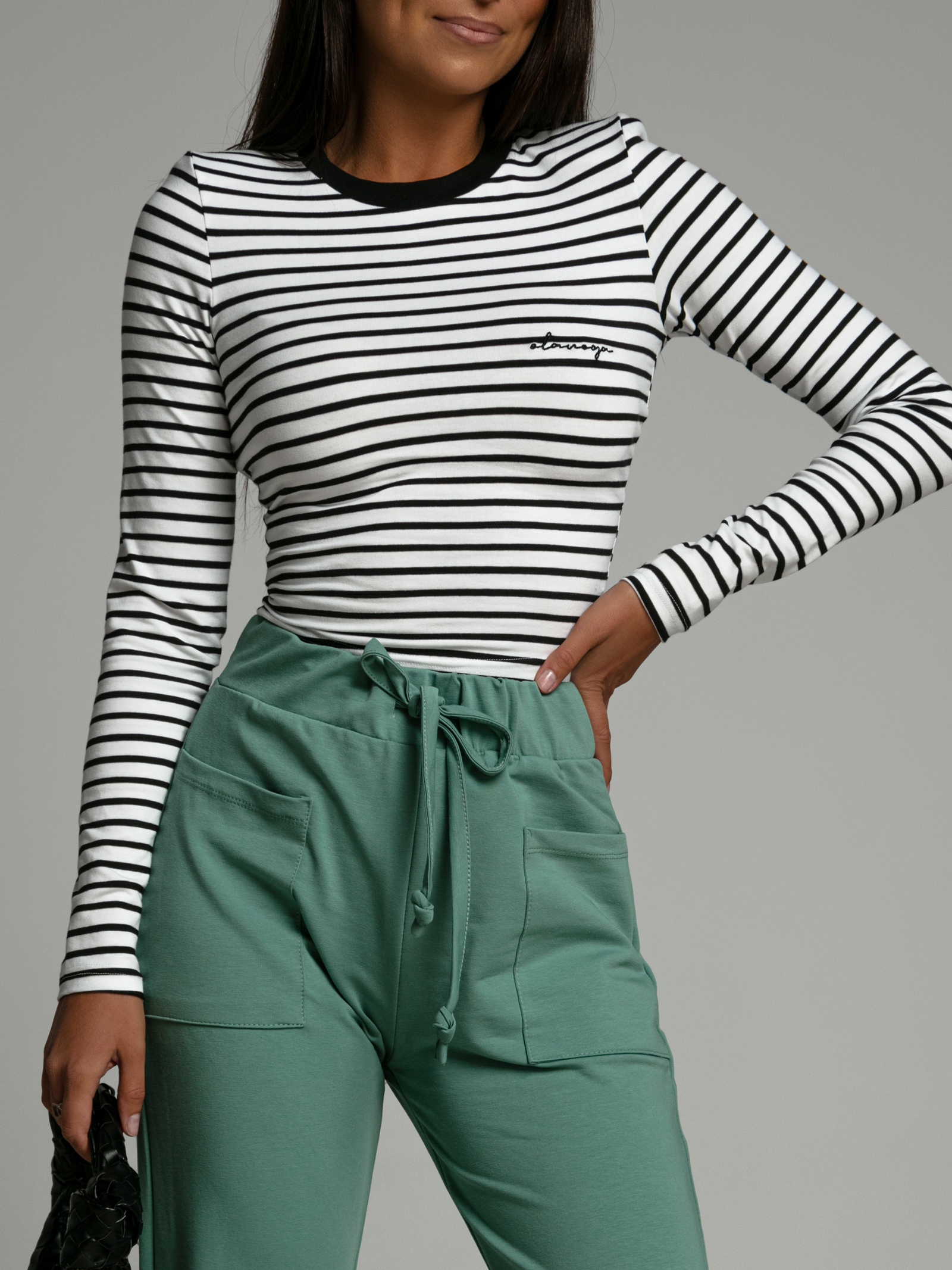 Top bawełniany Kamea Ola Voga czarno-biały w paski