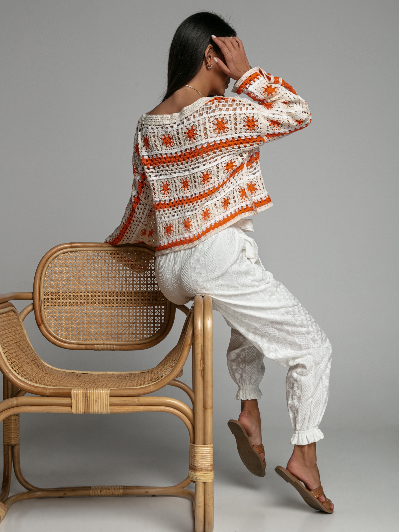 Bluzka ażurowa Malorca Sun beżowo-pomarańczowa