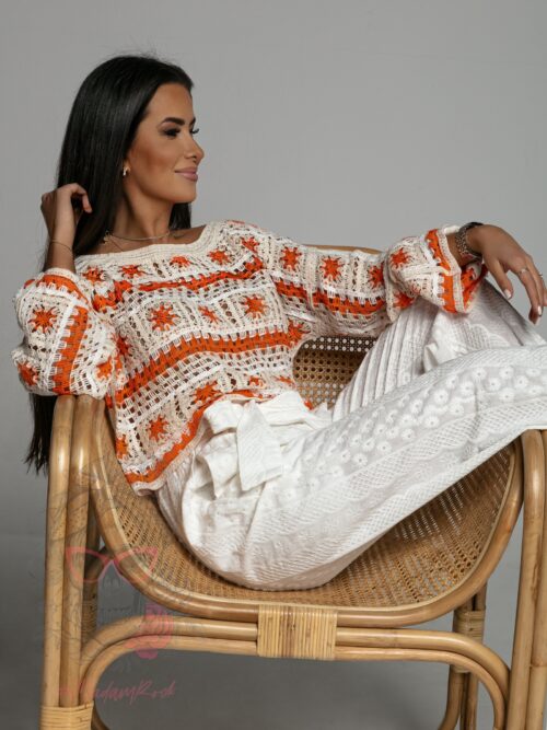 Bluzka ażurowa Malorca Sun beżowo-pomarańczowa
