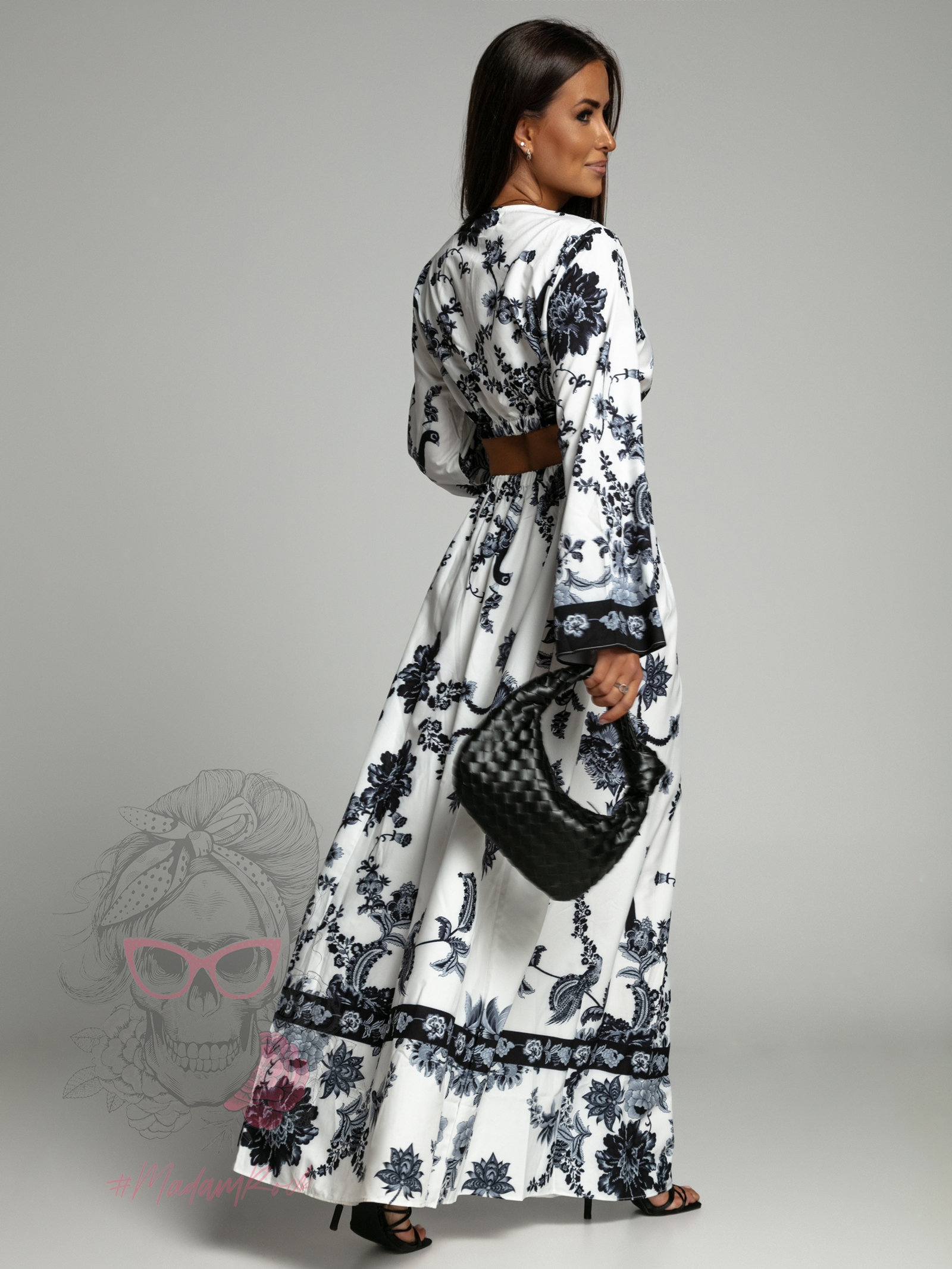 Sukienka maxi Barbera biało-czarna