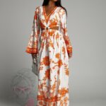 Sukienka maxi Barbera biało-pomarańczowa