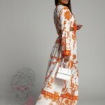 Sukienka maxi Barbera biało-pomarańczowa