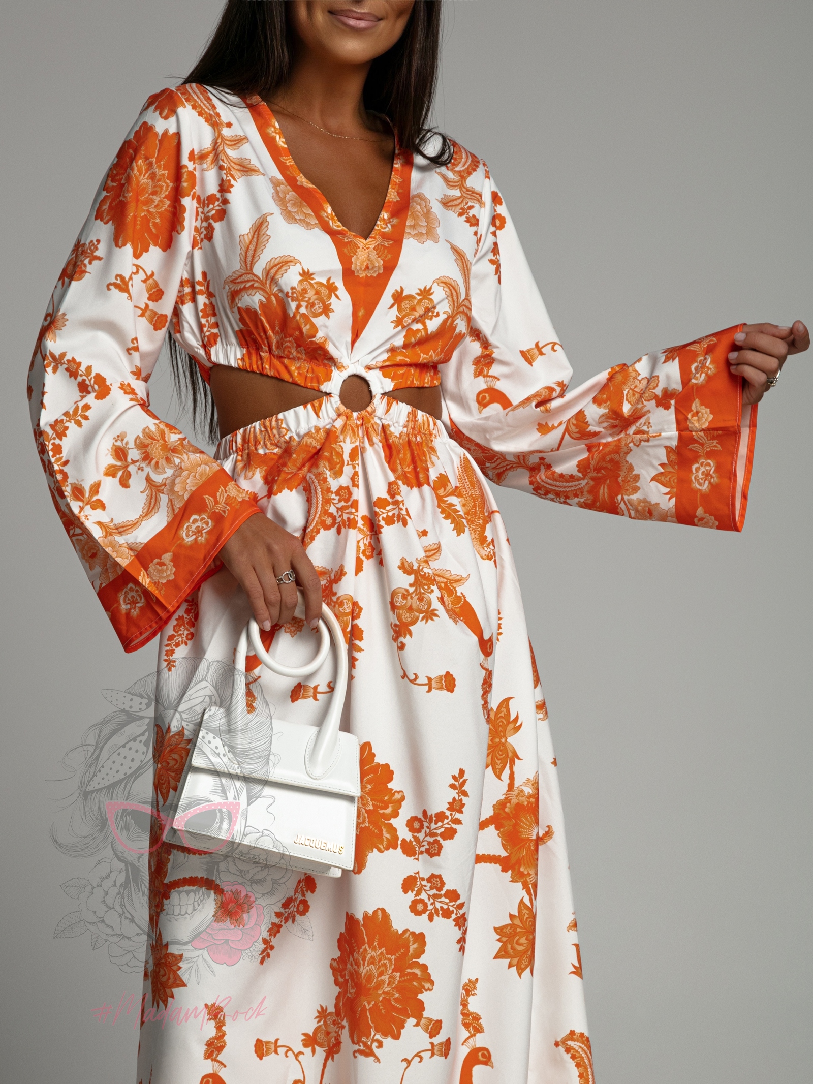 Sukienka maxi Barbera biało-pomarańczowa Sukienka maxi Barbera biało-pomarańczowa