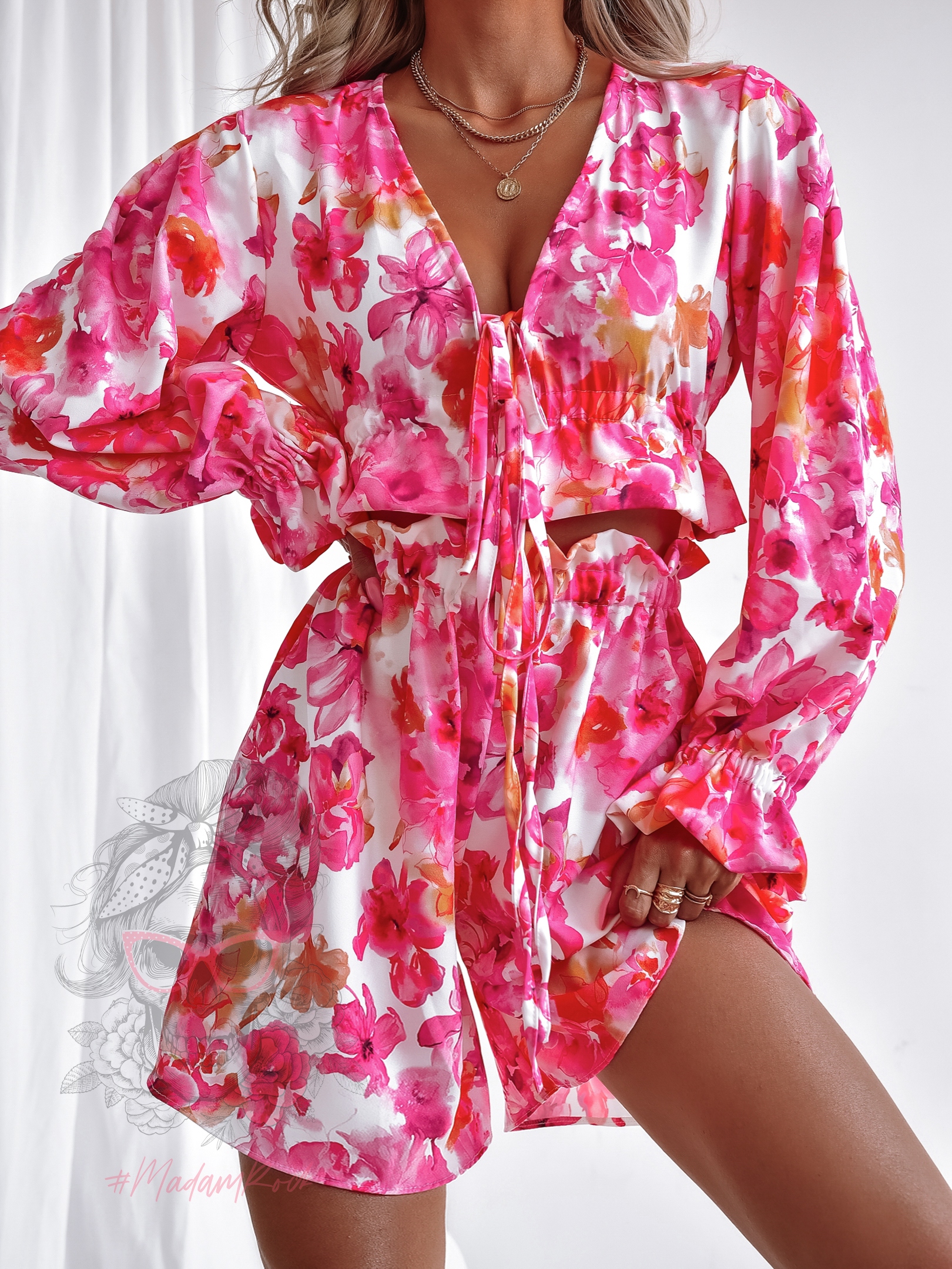 Komplet w kwiaty- spodenki+top NB Power Flower różowy Komplet w kwiaty- spodenki+top NB Power Flower różowy