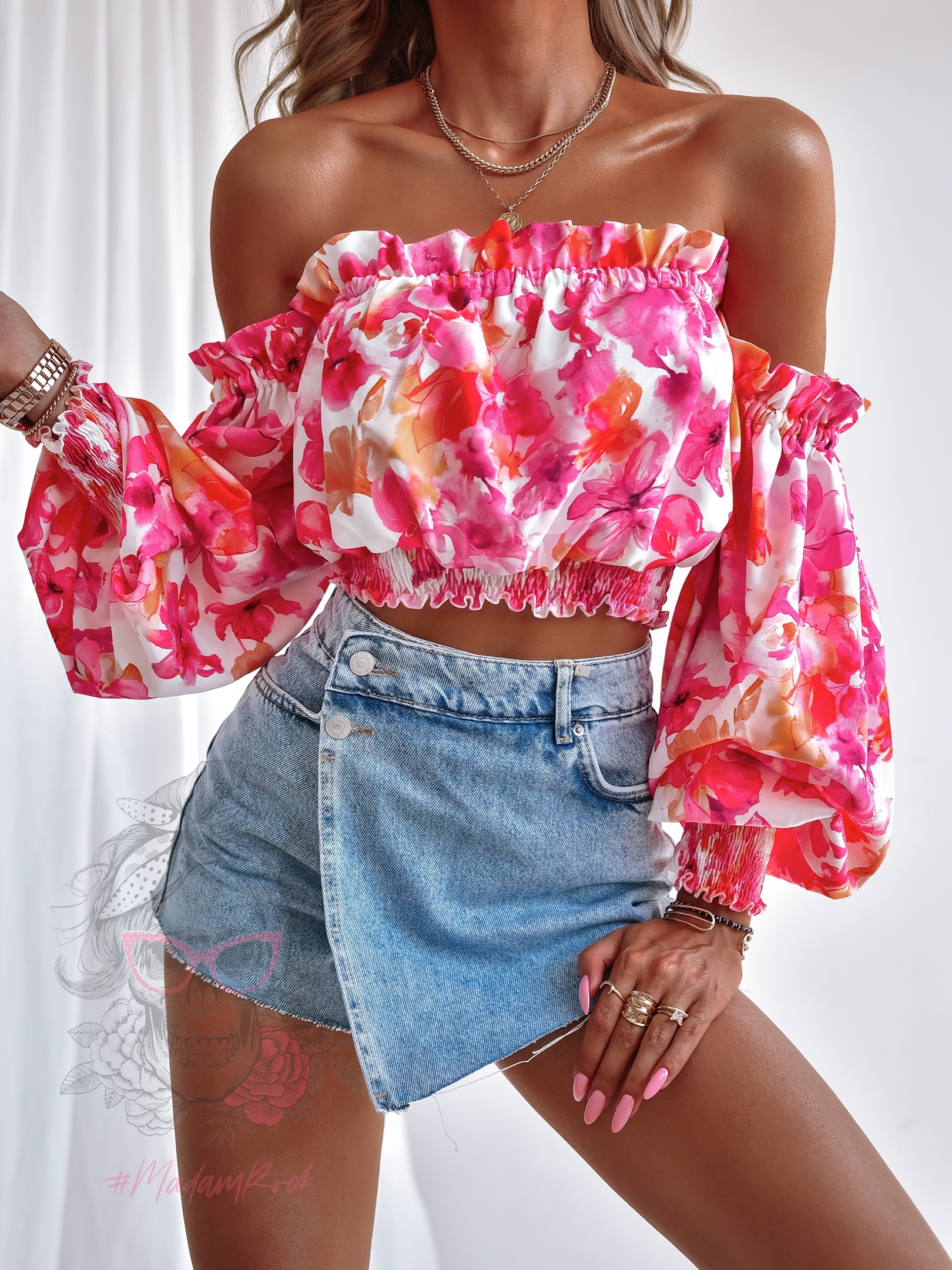 Bluzka hiszpanka NB Power Flower różowy Bluzka hiszpanka NB Power Flower różowy