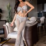 Komplet ażurowy spodnie + top Fellen beżowy