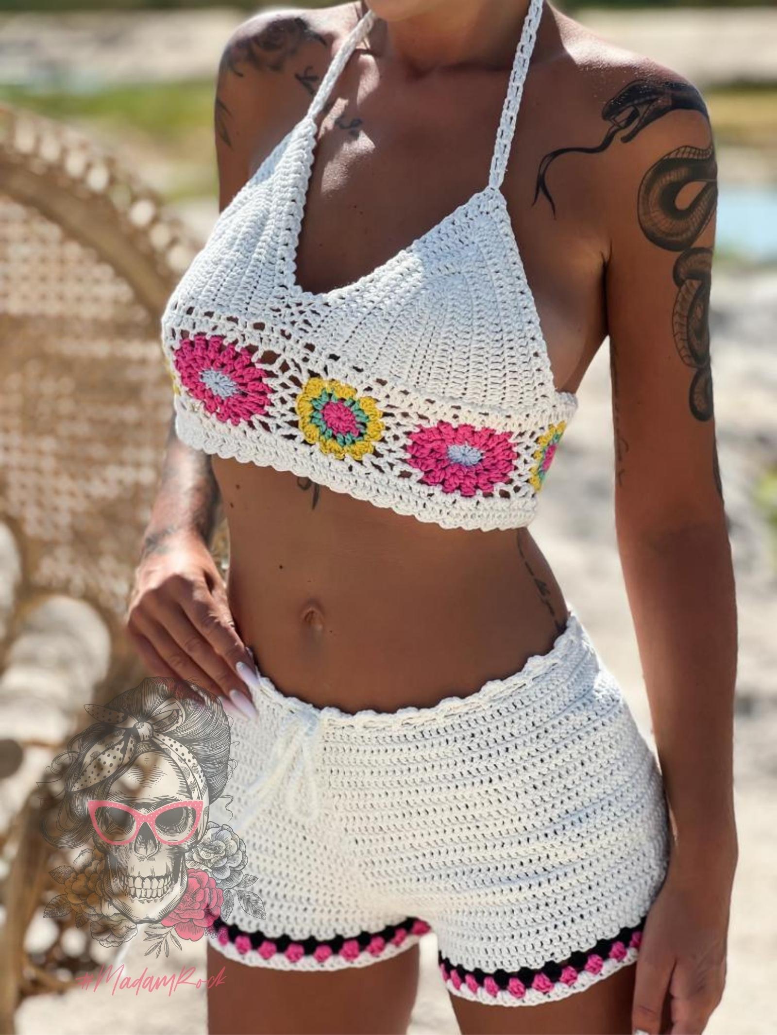 Komplet ażurowy pleciony Bohomo biały