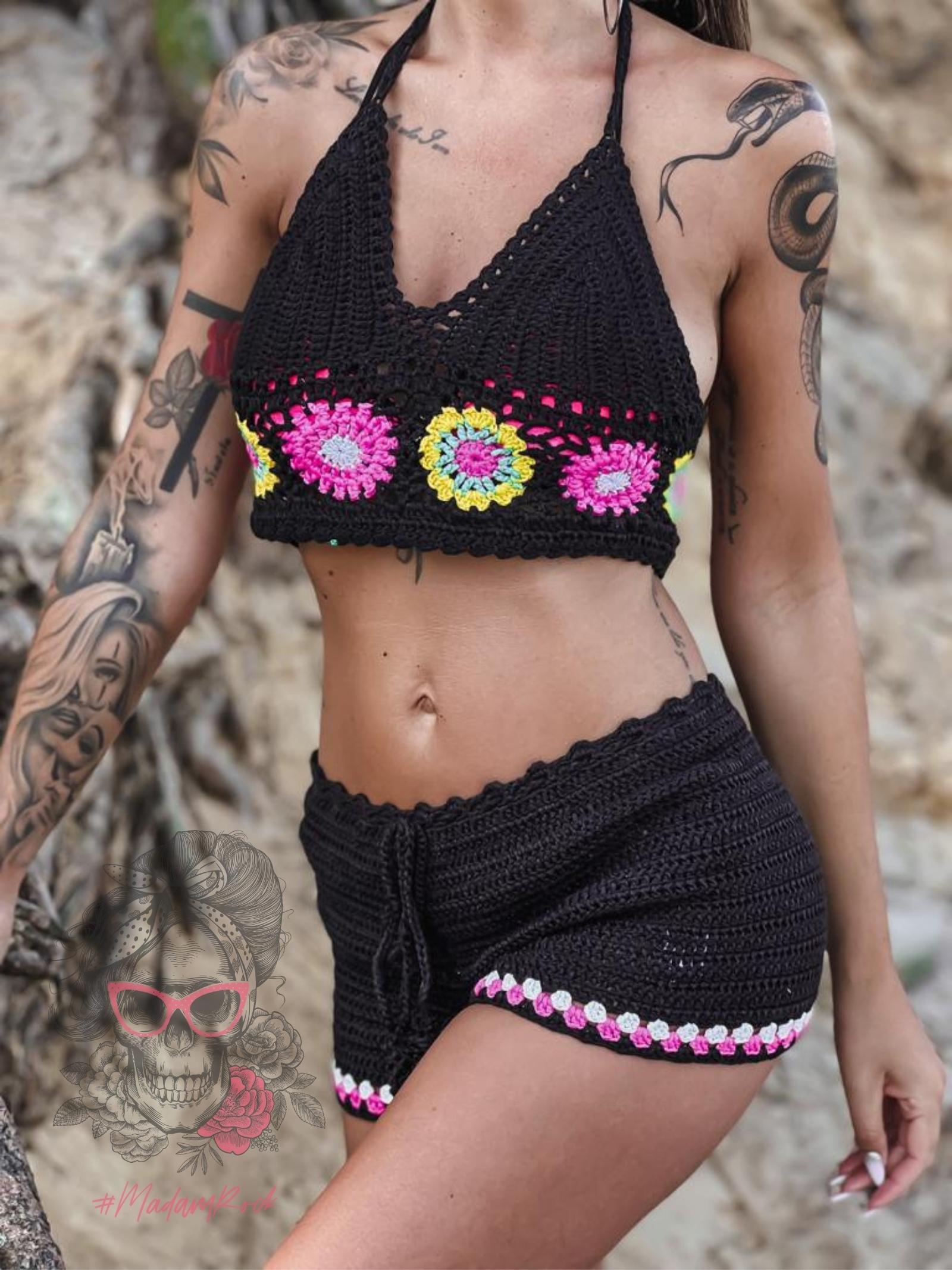 Komplet ażurowy pleciony Bohomo czarny