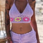 Komplet ażurowy pleciony Bohomo lila