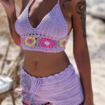 Komplet ażurowy pleciony Bohomo lila