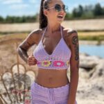 Komplet ażurowy pleciony Bohomo lila