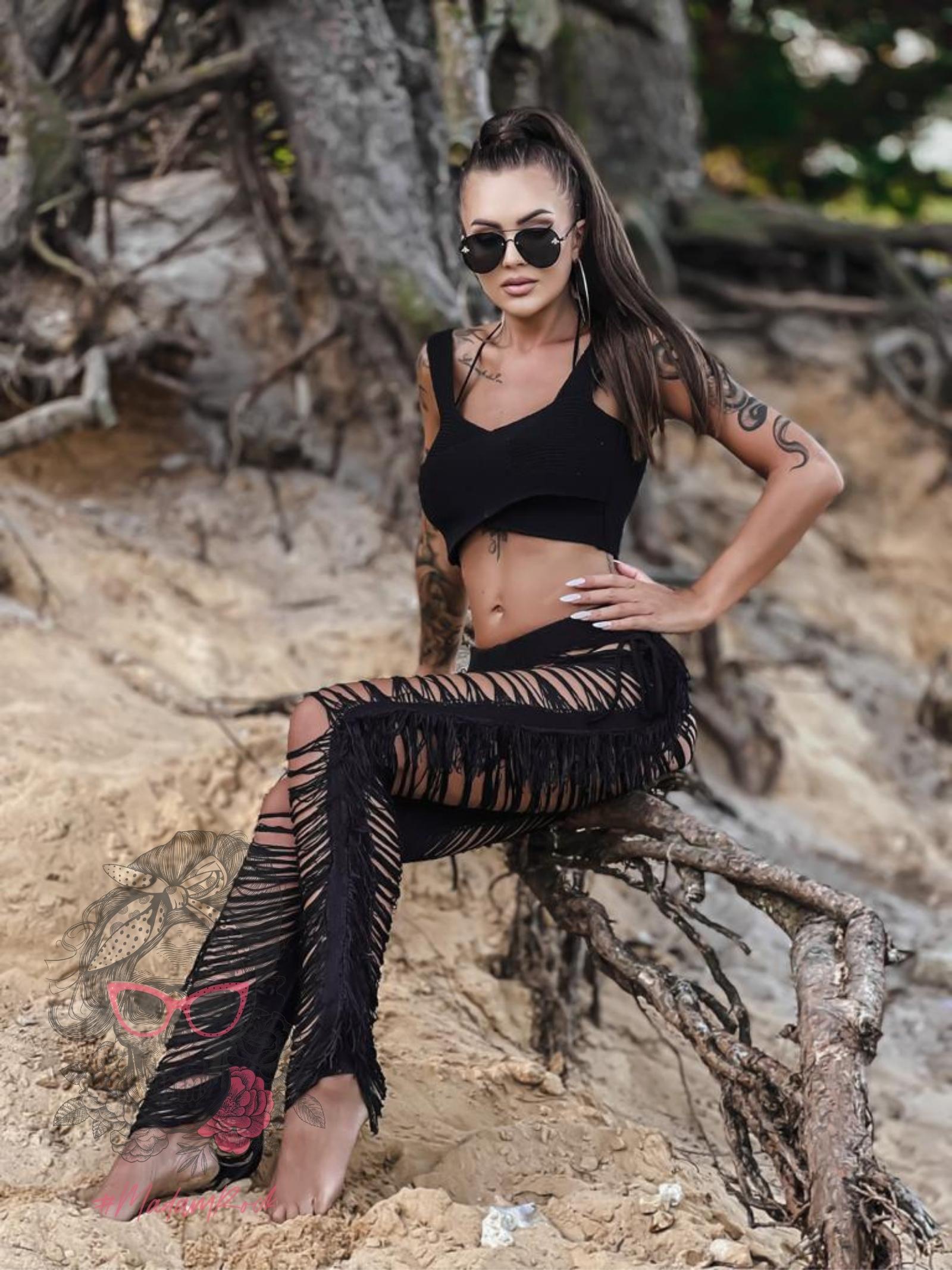 Spodnie sznurkowe z frędzlami Catch czarne