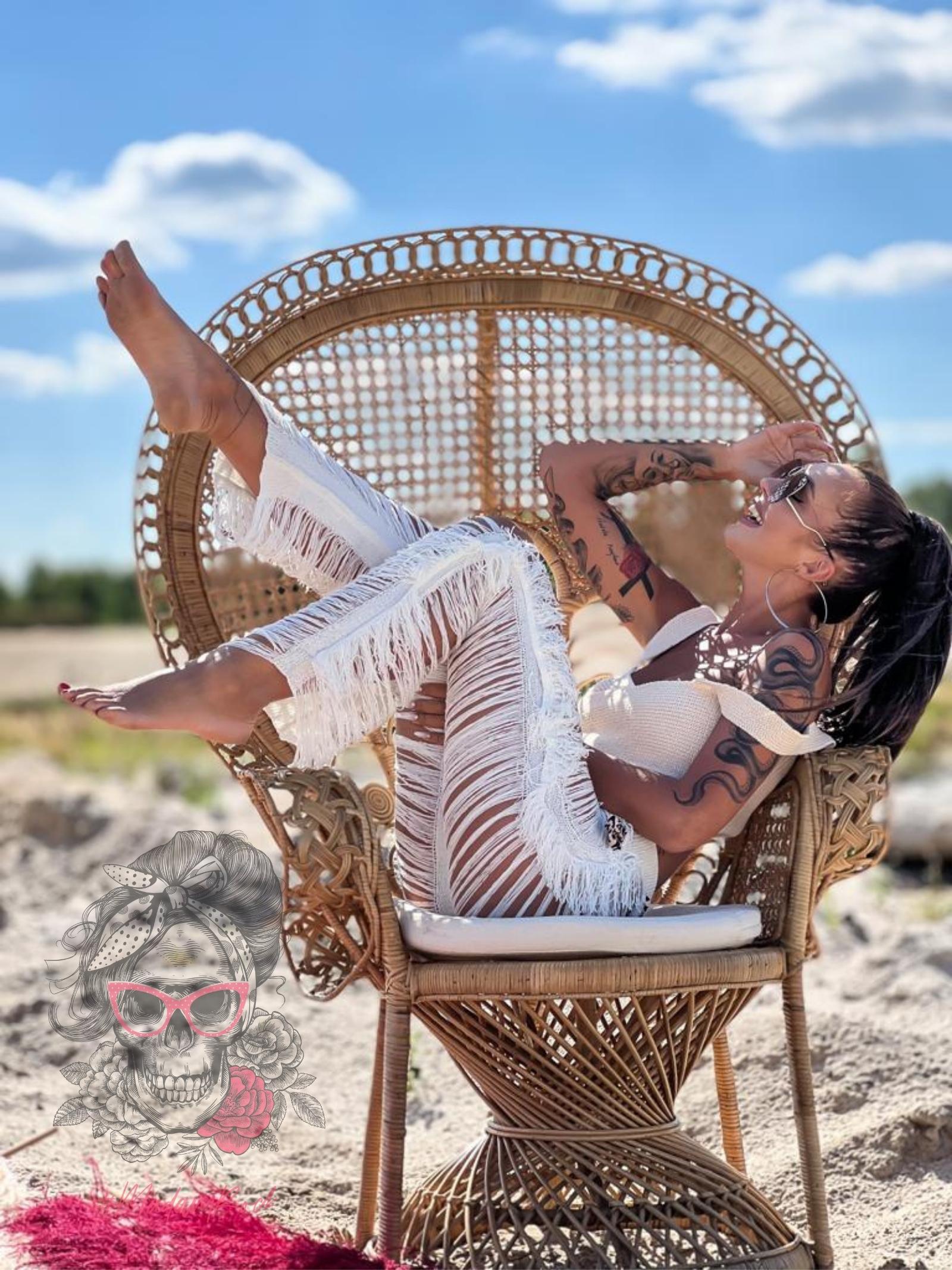 Spodnie sznurkowe z frędzlami Catch ecru