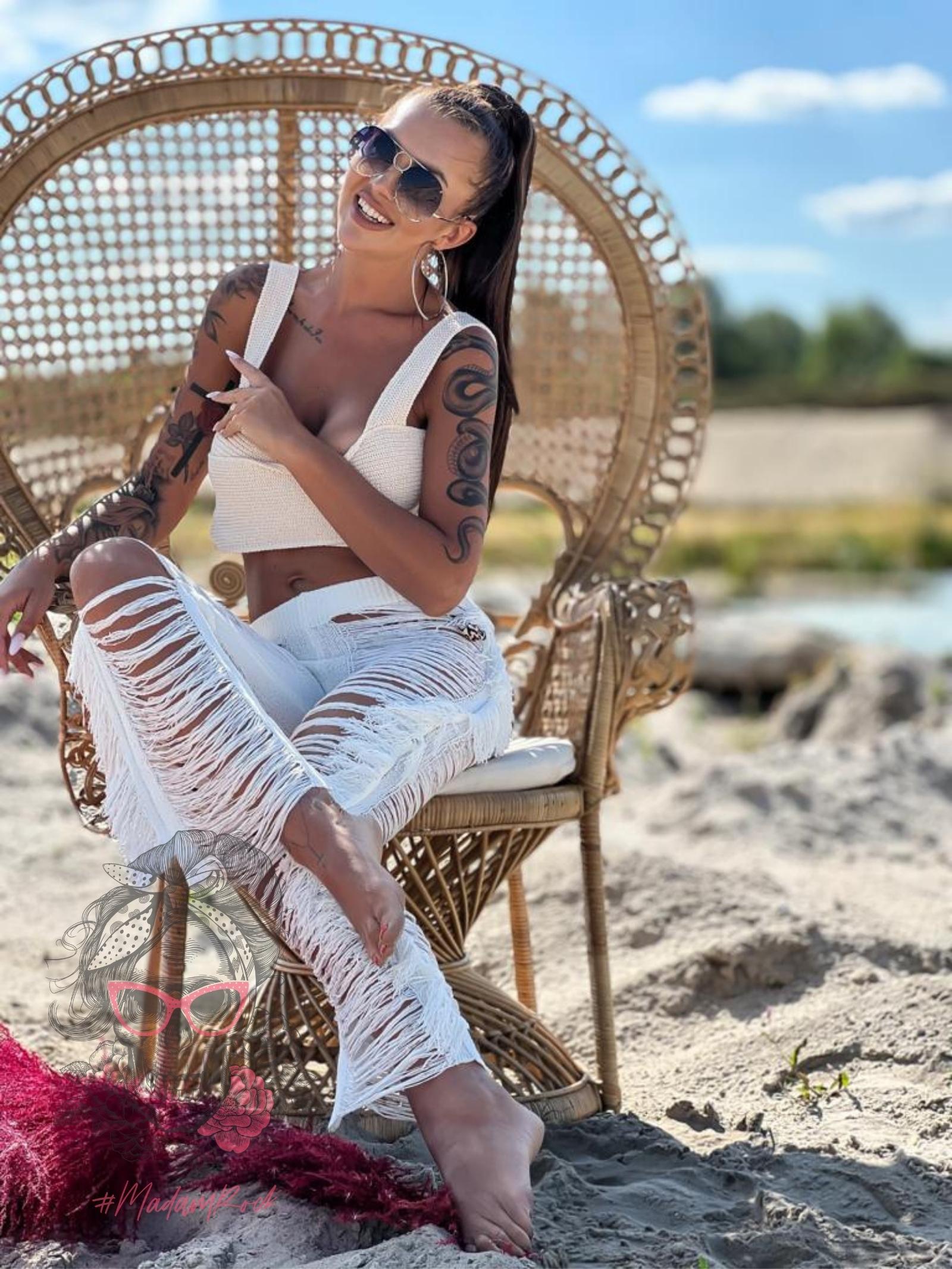 Spodnie sznurkowe z frędzlami Catch ecru