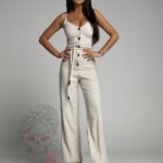 Kombinezon lniany Cuerda beżowy