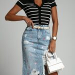 Bluzka polo w paski Tina czarna