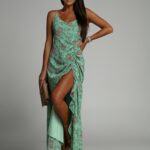 Sukienka maxi w kwiatki Rosati miętowa