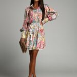 Sukienka koszulowa Caily pastelowo- różowa we wzory