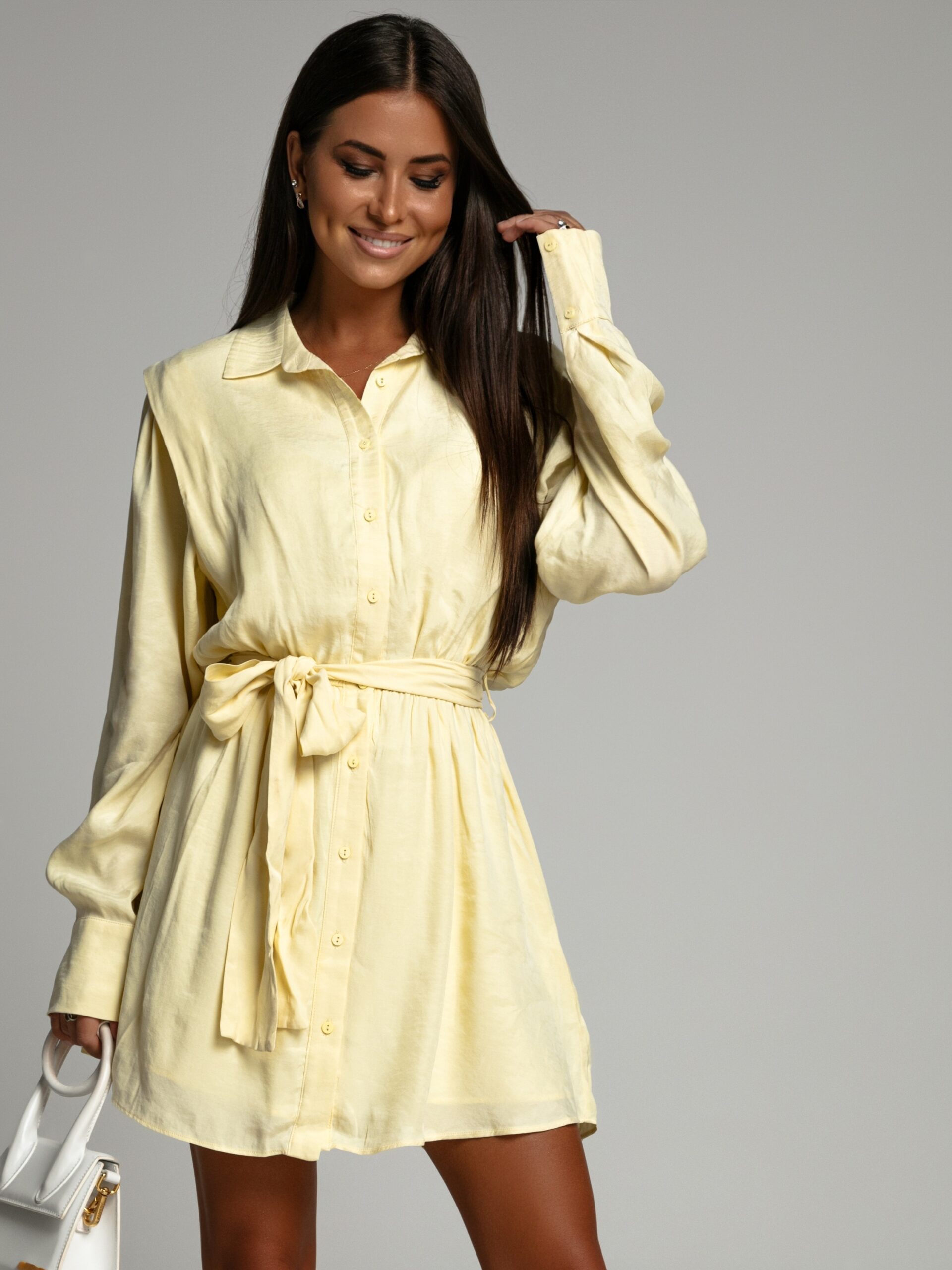 Sukienka koszulowa gładka Elva cytrynowa Sukienka koszulowa gładka Elva cytrynowa