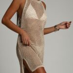 Sukienka plażowa siatka Gacole złota