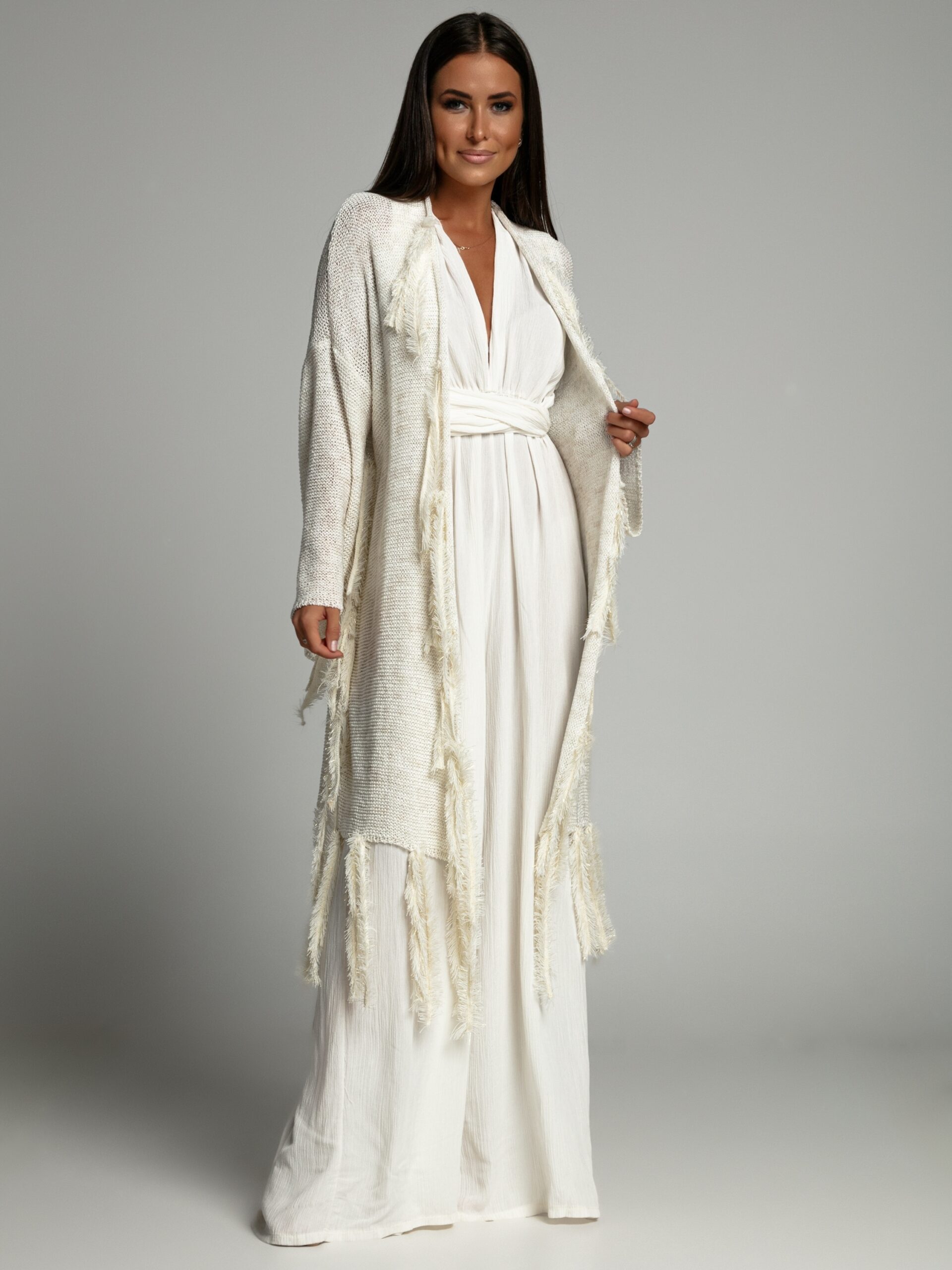 Sweter boho Ale Jazz ecru-złoty