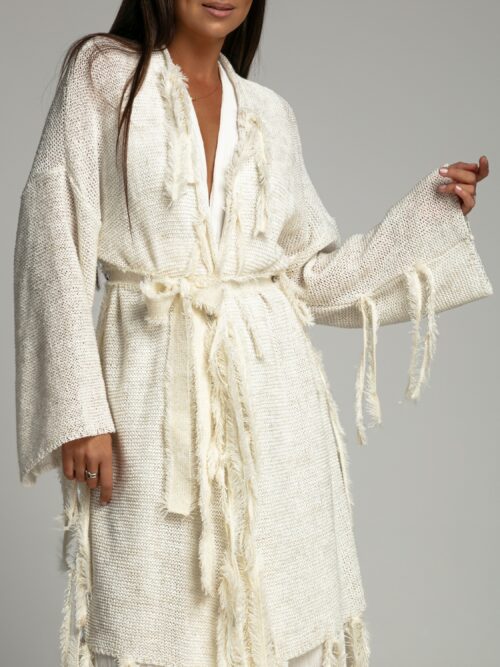 Sweter boho Ale Jazz ecru-złoty