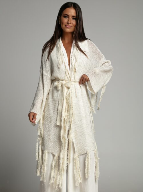 Sweter boho Ale Jazz ecru-złoty