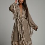 Sweter boho Ale Jazz taupe-złoty