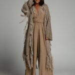 Sweter boho Ale Jazz taupe-złoty