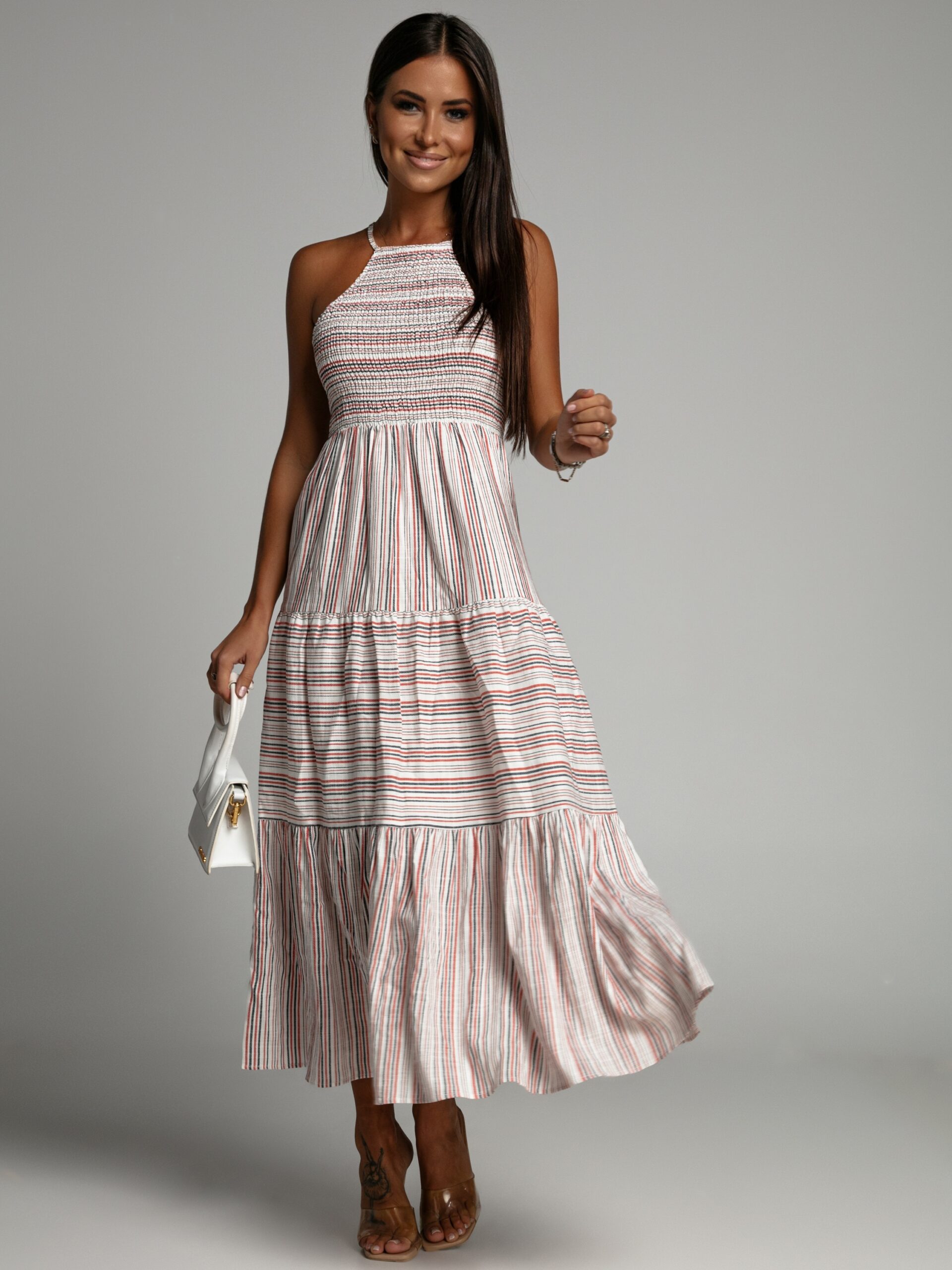 Sukienka lniana Get Off biała w paski