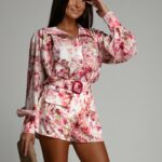 Komplet w kwiaty Dilja Power różowy