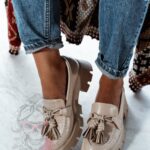 Mokasyny z frędzlami Madam Roed beżowe