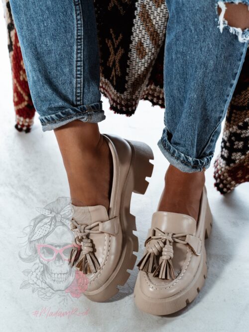 Mokasyny z frędzlami Madam Roed beżowe