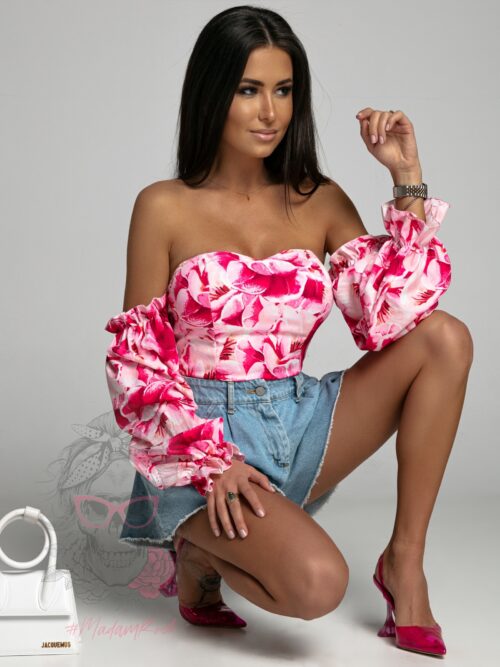 Bluzka hiszpanka Bunga w storczyki różowa