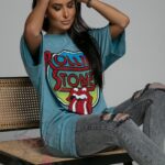 T-shirt dekatyzowany Rolling Stones niebieski