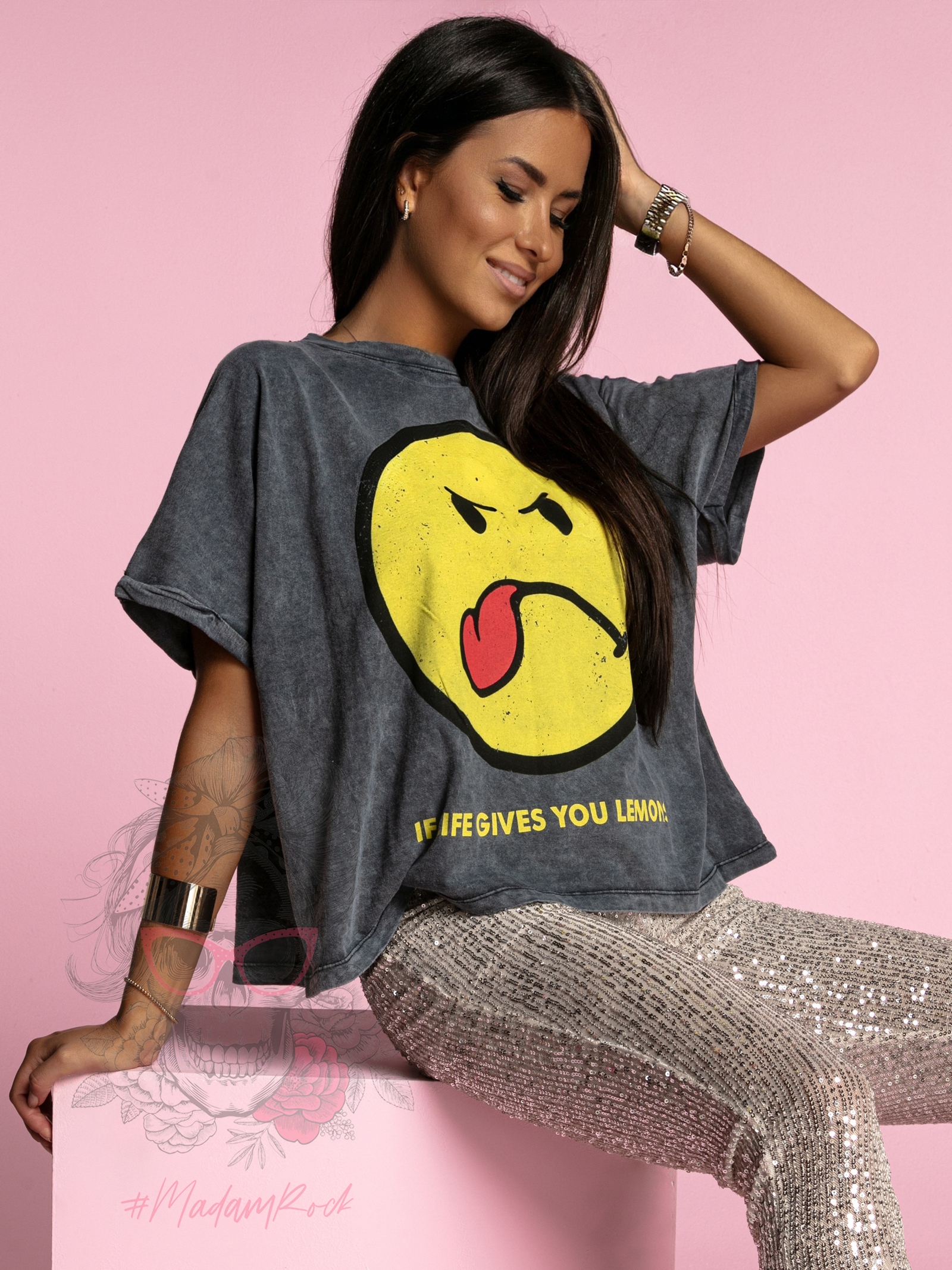 T-shirt dekatyzowany Emoji szary