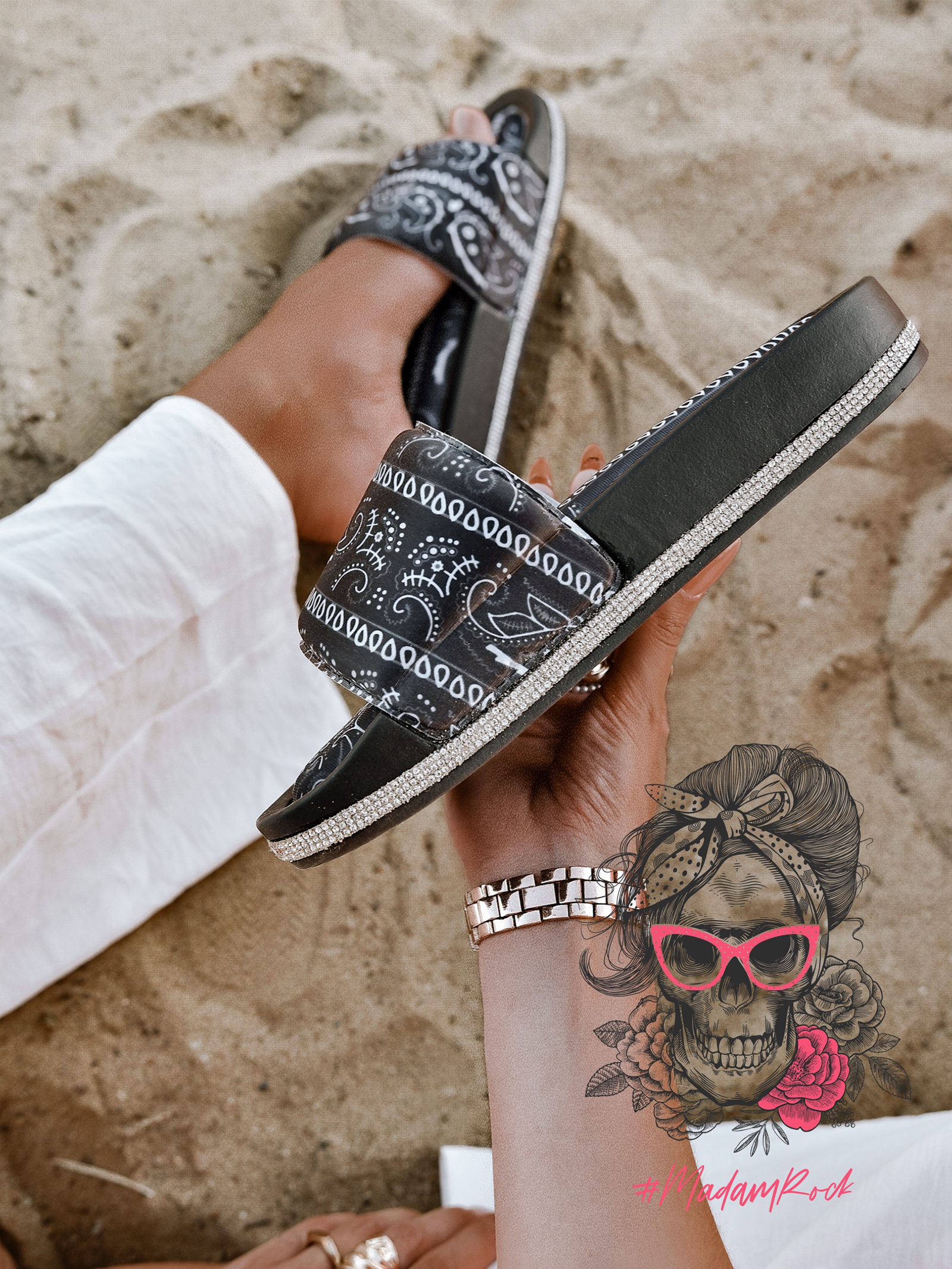 Klapki z cyrkoniami Rock Bandit czarne