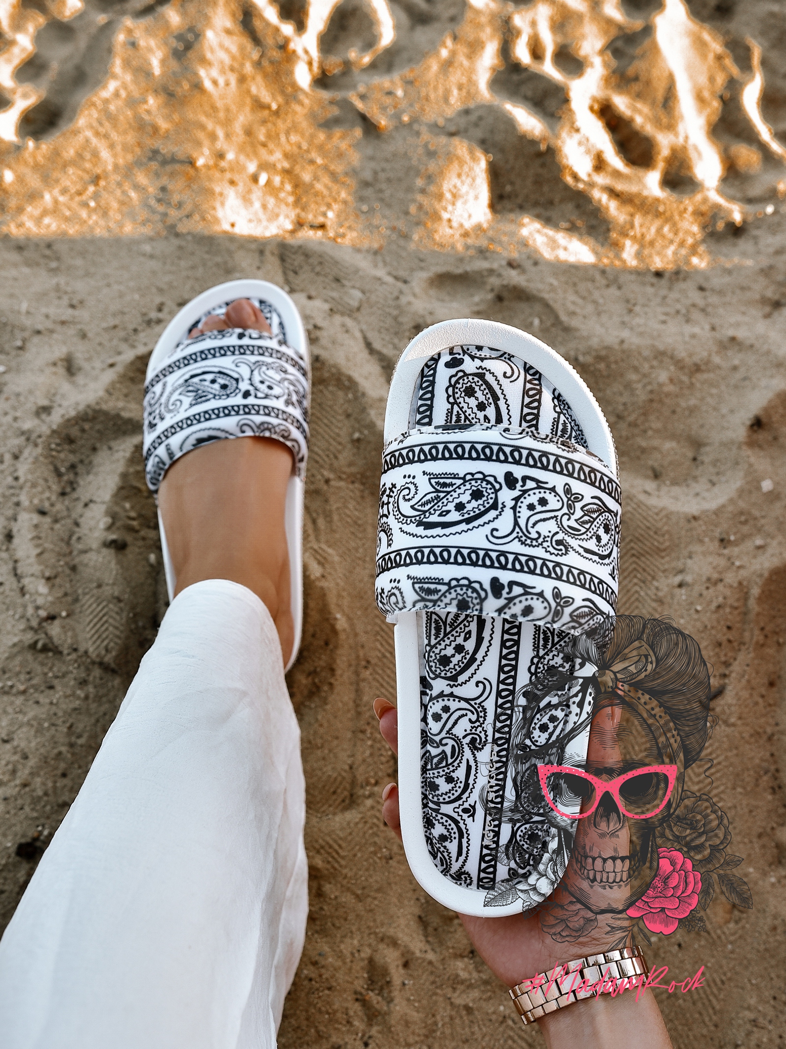 Klapki z cyrkoniami Rock Bandit białe