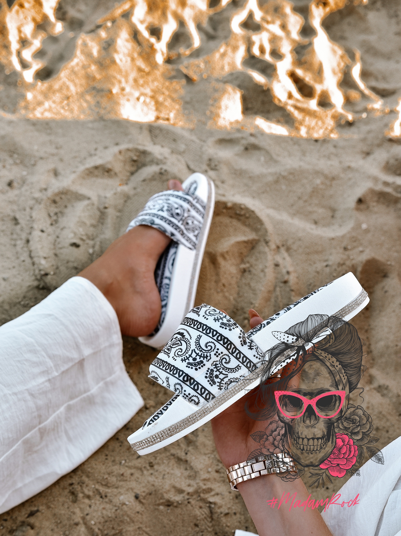 Klapki z cyrkoniami Rock Bandit białe