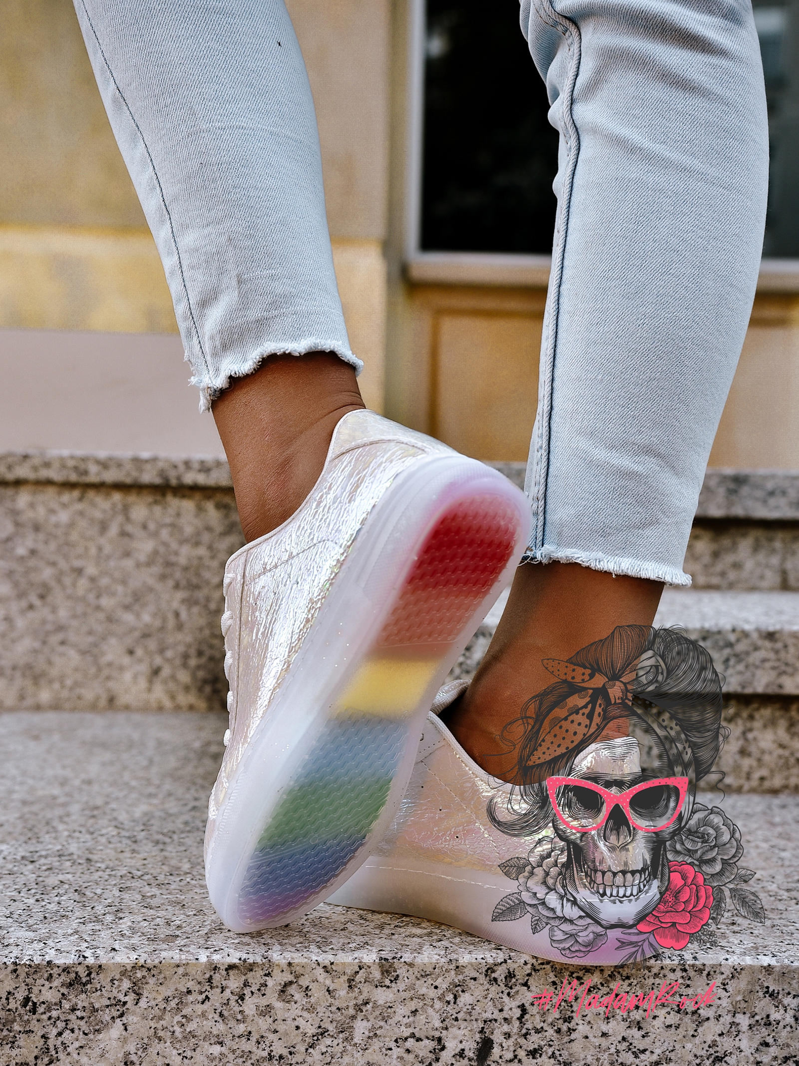 Trampki Madam Iris tęczowe białe