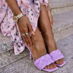 Klapki plecione na szpilce Madam Veneto fioletowe